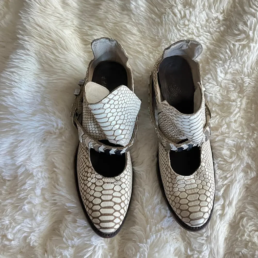 Freebird By Steven Blade White Snake Embossed leather booties
